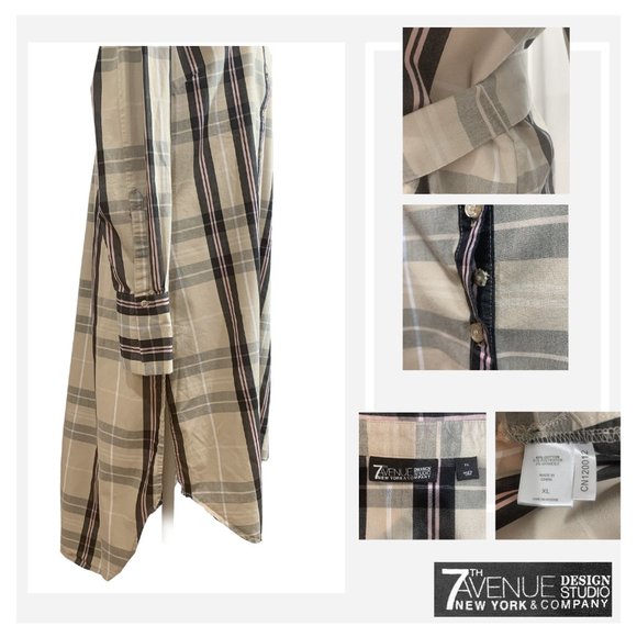 7th Avenue Design Studio Plaid Belted Shirtdress. - Picture 3 of 3